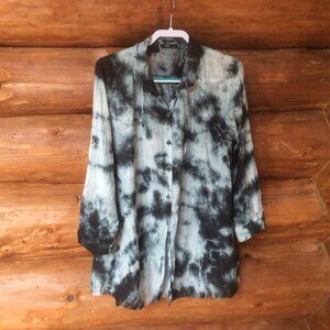 A People United Blue Tie Dye Boho Lagenlook Oversized Button Up Top Size Medium